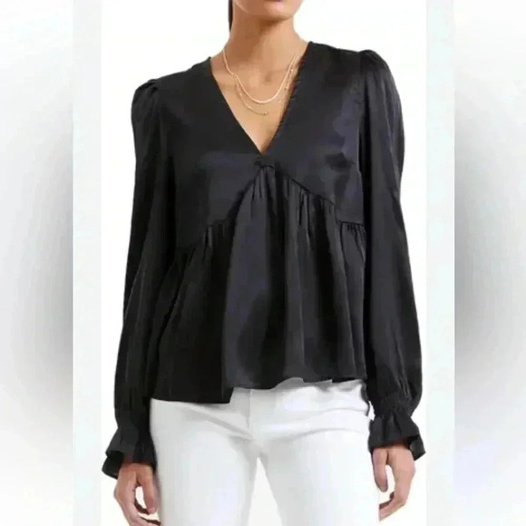 [M] French Connection  Inu Long Sleeve Black Satin Blouse - Picture 1 of 11